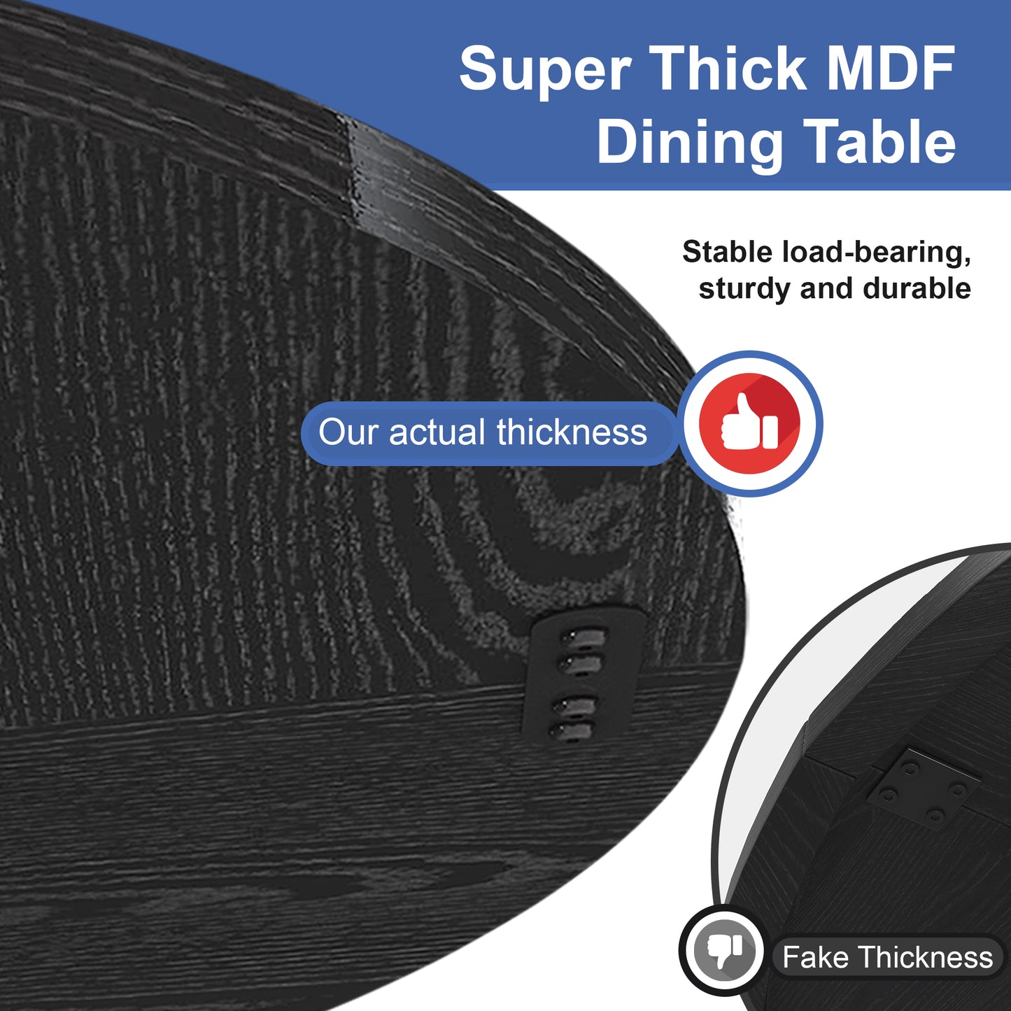 Spiced Round Dining Table for 4 - 47 Inch Farmhouse Kitchen Table, MDF Circle Table with Wood Grain Finish, 300lb Weight Capacity, Easy Assembly for Dining Room, Kitchen, Living Room -Black image 4