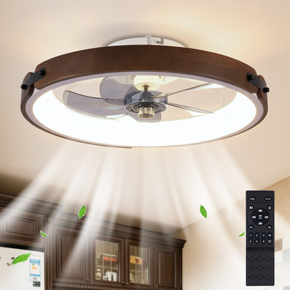 20" Ceiling Fans with Lights Kit (Led) and Remote Control, 3000-6500K Dimmable Modern Flush Mount LED Fan Light, 6 Speeds, Quiet DC Motor For Living room, Bedroom,Kitchen----Walnut+ Black image 2