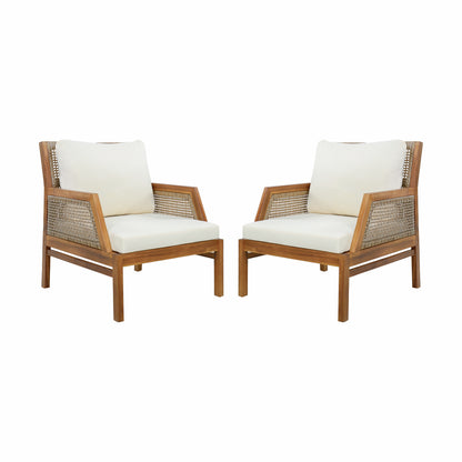 2 Piece Acacia Wood Patio Furniture Club Chair, Set of 2 Outdoor Wicker Armchair, Deep Seating with Soft Cushions for Porch, Garden, Backyard, Balcony, Teak & Mix Brown & Cream image 2