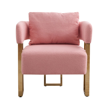 TS Modern decorative chair, living room side chair with gold metal legs, no wheels, suitable for dressing area, reception room, office,Teddy fleece upholstered metal foot sofas 2PCS Pink image 8