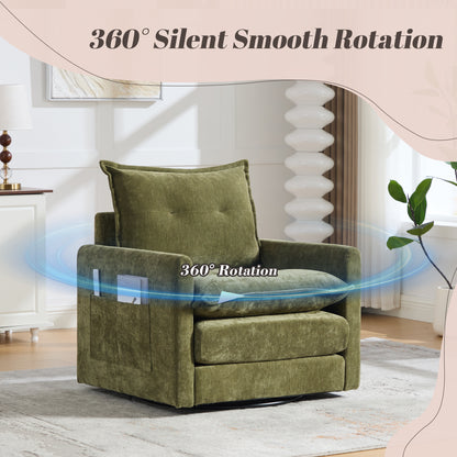 UNITED WE WIN Swivel Barrel Chair - Mid Century Modern Chair, Thick Padded Arm Chair with Solid Metal Base, Comfortable Single Sofa Chair, Swivel Accent Chair for Living Room Bedroom image 3