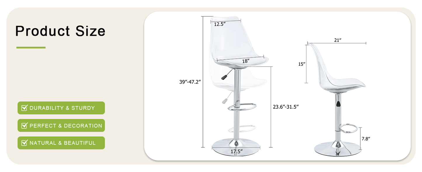 Modern minimalist bar chairs and bar stools. Can rotate 360 ° and adjust lifting. PET backrest and White PU seats. Suitable for bars, restaurants, and front desk cashiers.Set of 2. image 8