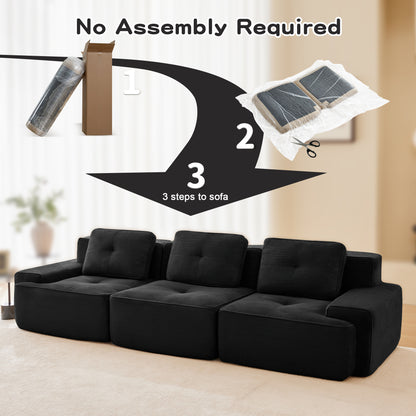 117" Modern Modular Sectional Sofa for Living Room, Corduroy Fabric,Oversized 3-Seater Couch with Deep Seat, Pearl-like piping, Tufted Design,Buckle connection,No Assembly,Anti-slip Design,Black image 5