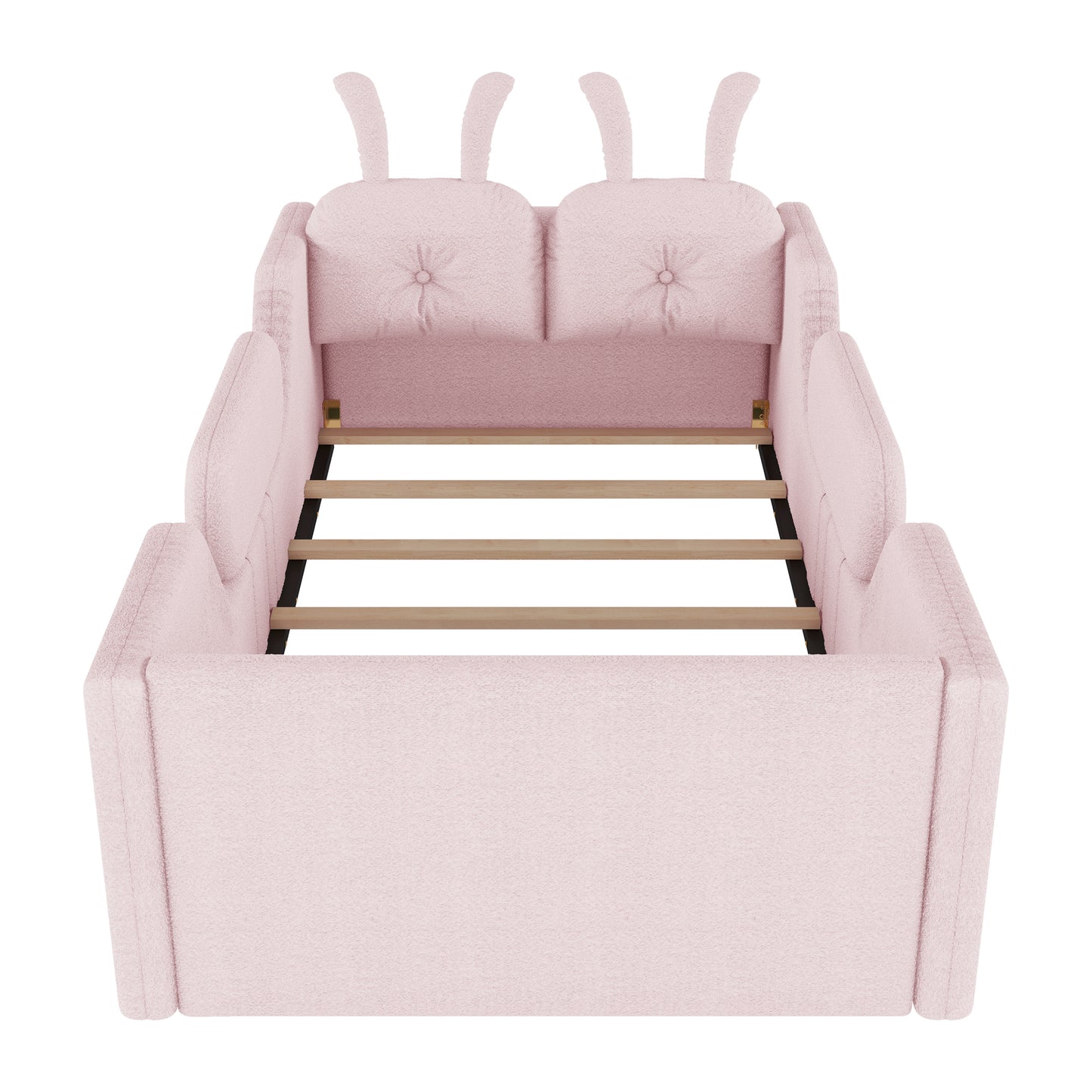 Twin Size Upholstered Platform Bed with Rabbit Cushion, Kids Floor Upholstered Bed with Removable Side Rails, Pink(Old SKUW2593P395807 Expect Arrival Date 2026/7/14) image 11