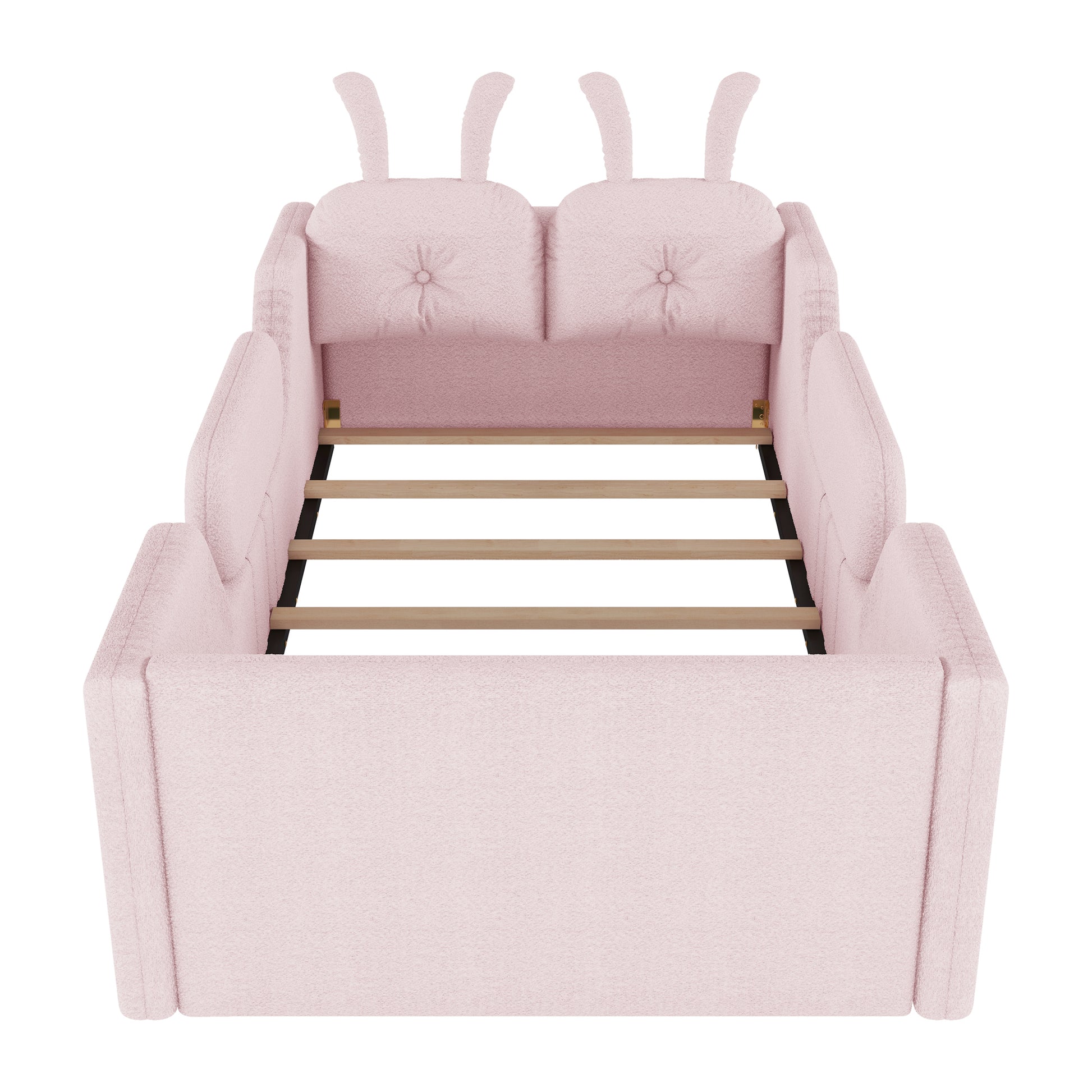 Twin Size Upholstered Platform Bed with Rabbit Cushion, Kids Floor Upholstered Bed with Removable Side Rails, Pink(Old SKUW2593P395807 Expect Arrival Date 2026/7/14) image 11