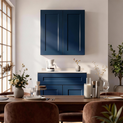 33" Navy Blue Shaker Wall Cabinet Solid Wood with 3 Adjustable Shelves Ready-to-Assemble for Kitchen, Bathroom, Laundry, and Garage Storage (33"W×12"D×42"H) image 5