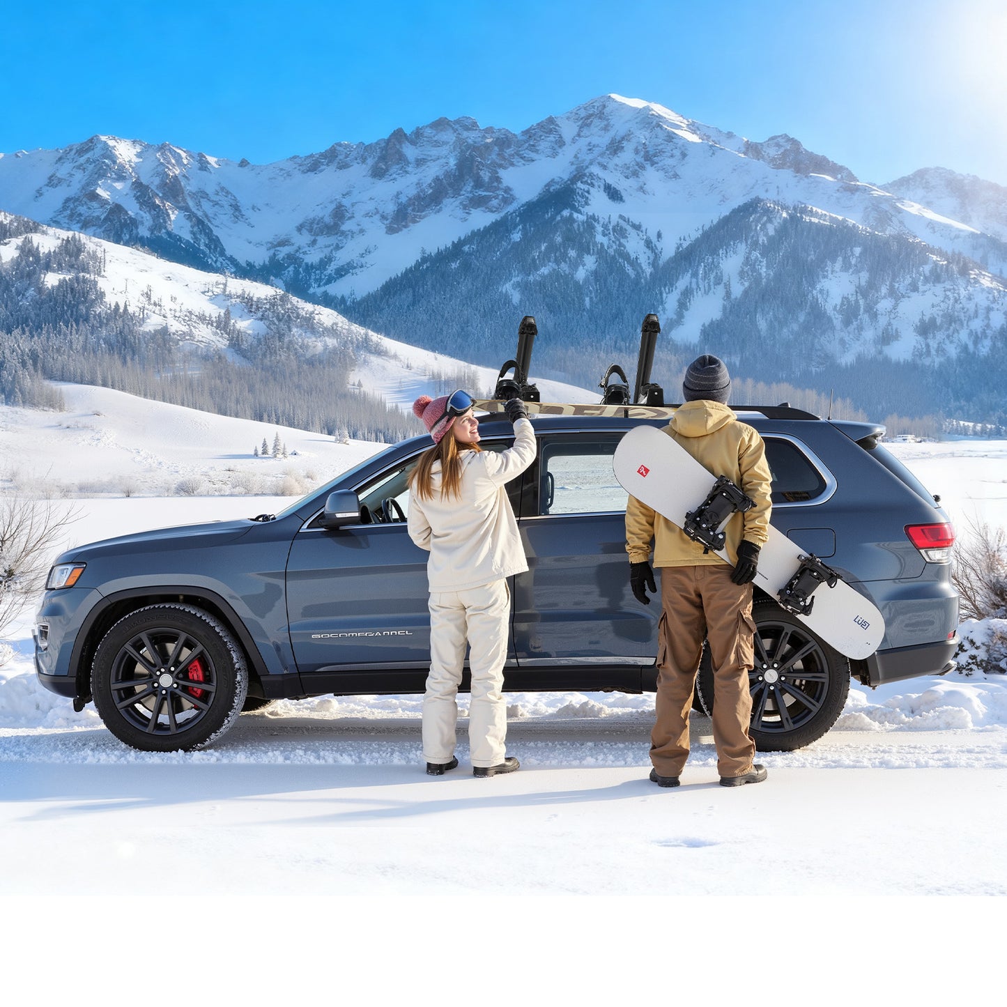 Ski & Snowboard Roof Rack, Carry up to 6 Pairs of Skis or 4 Snowboards, 2 PCS Aluminum Universal Car Roof Rack with Lock & Rubber Padding, Carrier for Fishing Rod, Fit Most Slotted Crossbars image 10