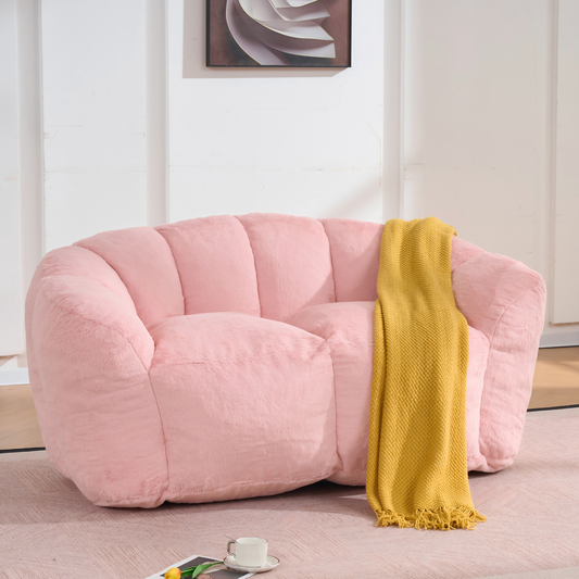 Oversized Floor Sofa for Living Room Bedroom, Bean Bag Chair for Adults, Ultra Soft Fluffy Loveseat Bean Bag Sofa, Cozy Reading Chair with Filler, Pink image 1