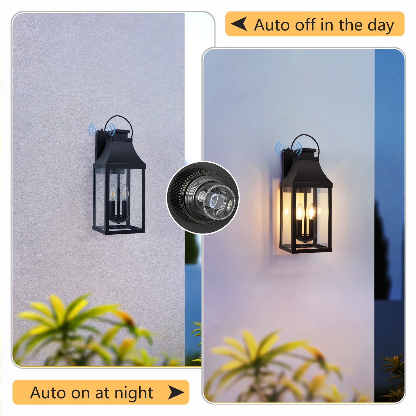 Dusk to Dawn Outdoor Lighting Fixture, 20'' Large Porch Lights Outdoor Sconce Lights, 2-Light Black Exterior Lights for House Waterproof Outside Patio Lanterns for House Garage, 2-Pack image 2