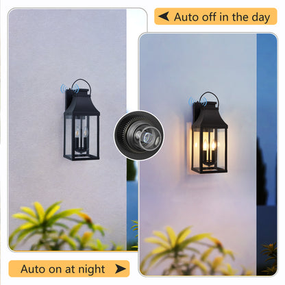 Dusk to Dawn Outdoor Lighting Fixture, 20'' Large Porch Lights Outdoor Sconce Lights, 2-Light Black Exterior Lights for House Waterproof Outside Patio Lanterns for House Garage, 2-Pack image 2