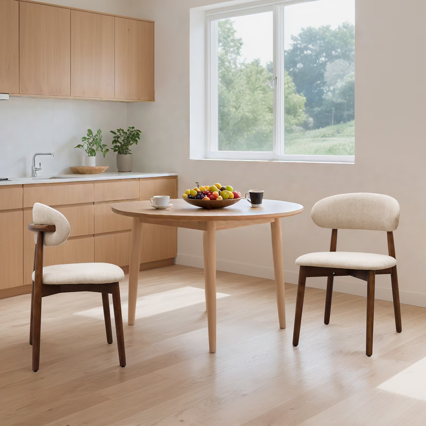 Light Camel Flannelette Upholstered Dining Chair with Walnut Solid Wood Legs, Armless Chair Set of 2 for Kitchen, Restaurant, Living, Meeting Room image 2