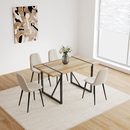 55" MDF Wood Colour Dining Table and Modern Dining Chair Set of 4, Mid Century Wooden Kitchen Table Set, Metal Base & Legs, Dining Room Table and Linen Chairs image 1
