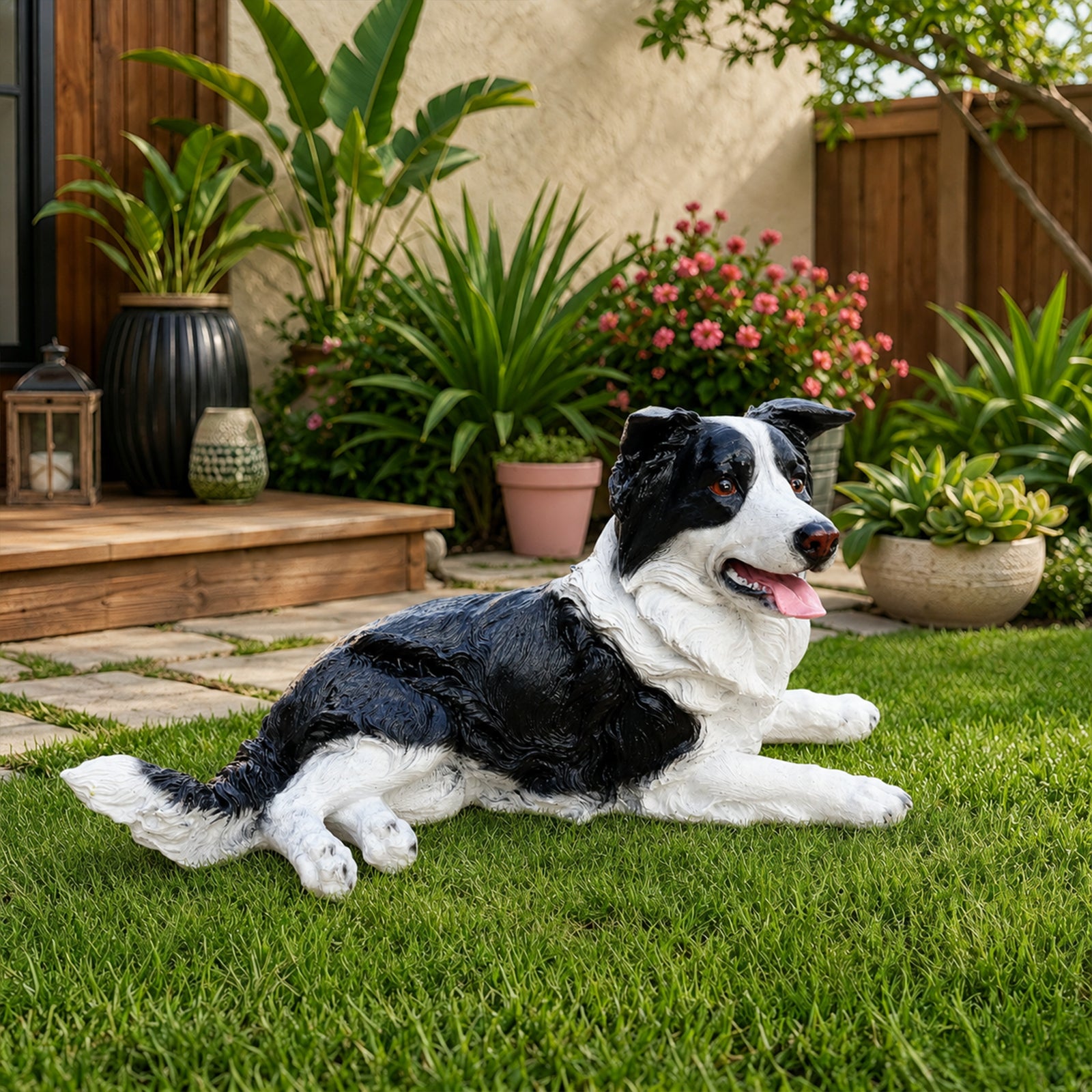 Outdoor Garden Border Collie Dog Statue Greeter Garden Decor – Cute Puppy Sculpture for Yard Porch New Year Gift image 10