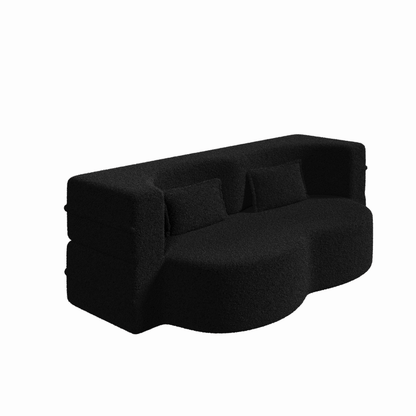 Modern Floor Sofa with 2 Pillows,Convertible Sherpa Fleece Fabric Foam-Filled Sleeper Sofa Bed,15" Full Size Folding Mattress for Living Room,Guest Bed,no assembly required,Black(SameW1885P2722) image 11
