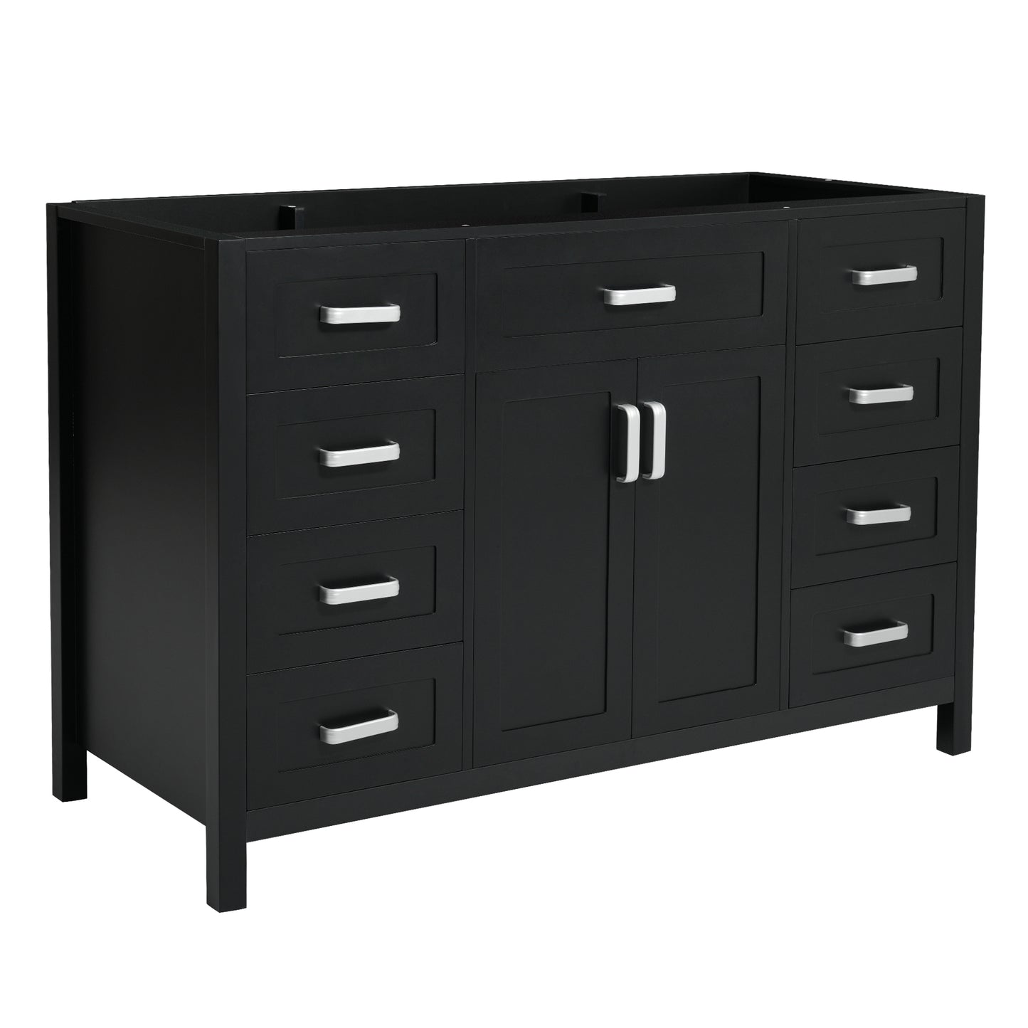 47" Bathroom Vanity without Sink, Cabinet Only, 2 Doors and 8 Drawers, Soft Close System, Classic Design, Black image 10