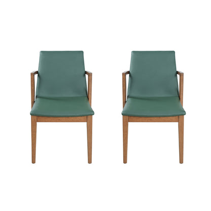 Mid-Century Modern Dining Chairs Set of 2 - Green PU Upholstered Armchairs with Walnut Color Rubber Wood Frame, 250lbs Capacity for Kitchen & Dining Room image 5