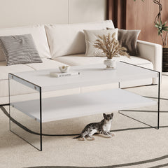 Double layered rectangular coffee table.The board is made of MDF with wooden stickers, with transparent tempered glass on both side.Suitable for various occasions such as living rooms and bedrooms.