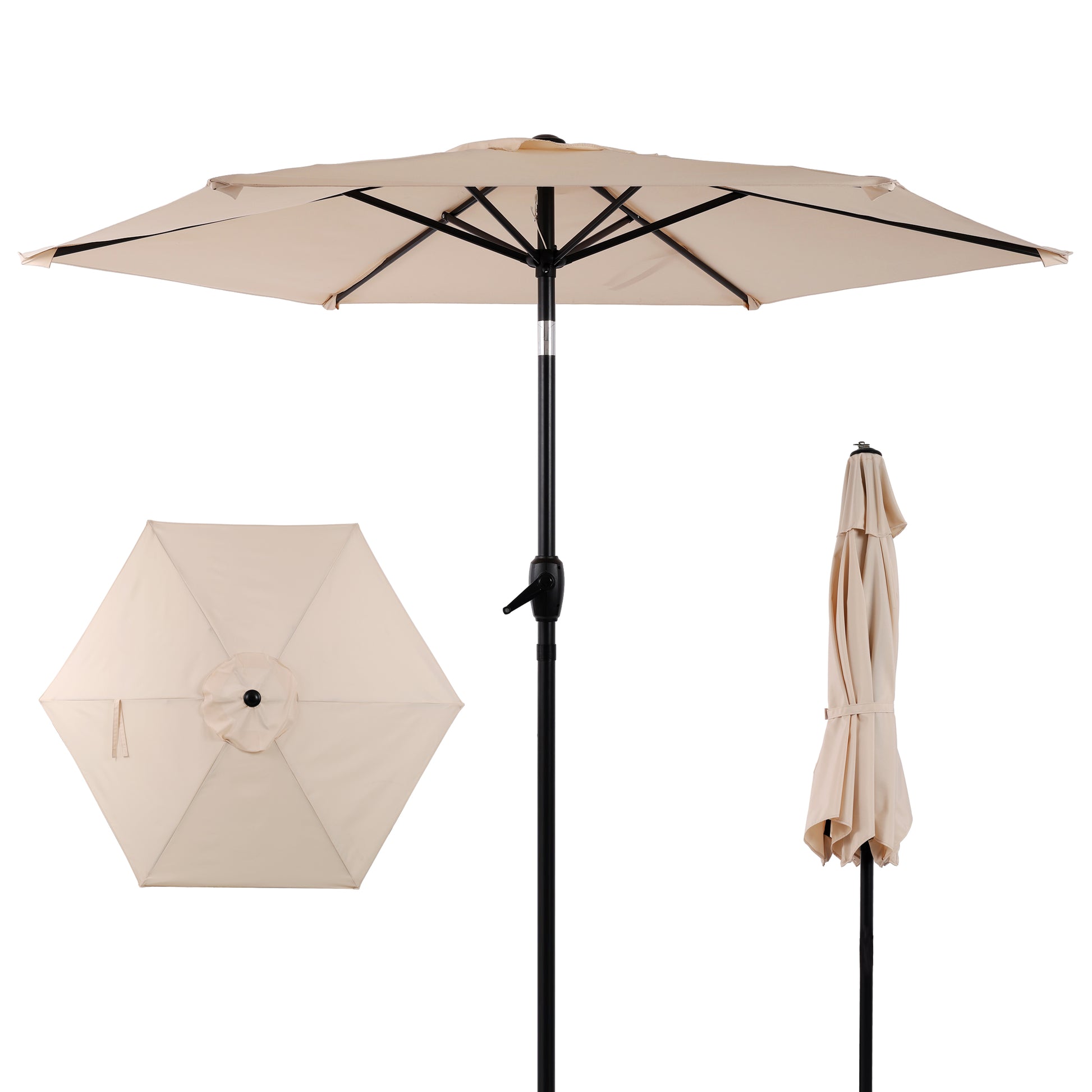 7.5 FT Patio Umbrella, Outdoor Market Yard Umbrella, Sun Shade Umbrella with Push Button Tilt and Crank Mechanism for Garden, Deck, Pool and Backyard, Not Include Umbrella Base, Beige image 1