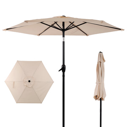 7.5 FT Patio Umbrella, Outdoor Market Yard Umbrella, Sun Shade Umbrella with Push Button Tilt and Crank Mechanism for Garden, Deck, Pool and Backyard, Not Include Umbrella Base, Beige image 1