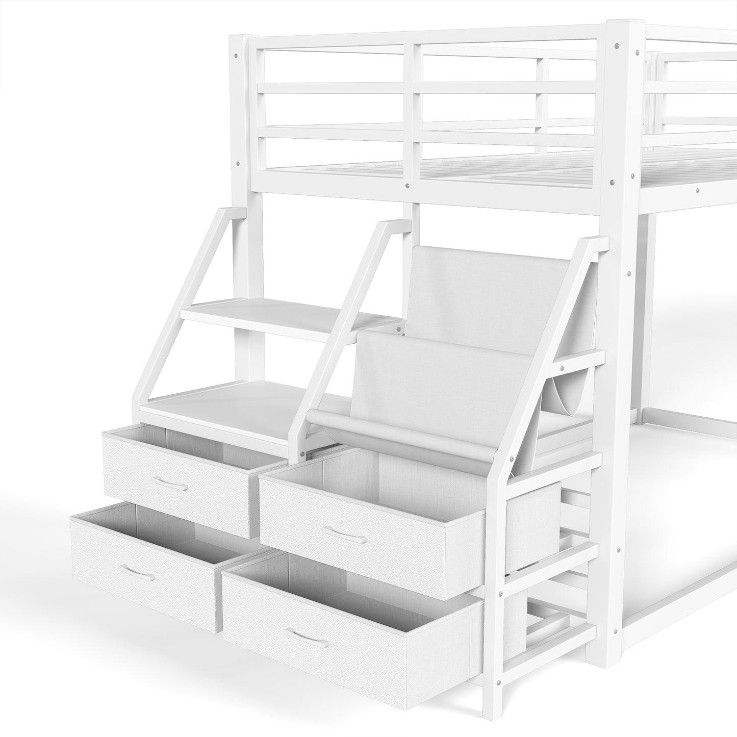 Twin over Twin bunk Bed with Storage Shelves and Drawers, Metal Bunk Bed with LED Lights for Teens, No Box Spring Need.White image 8