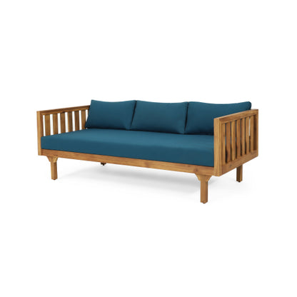 Acacia Wood Patio Furniture Set,Outdoor 3 Seater Daybed(with Water Resistant Thick Cushions)and Round Coffee Table, Dark Teal Cushion image 11