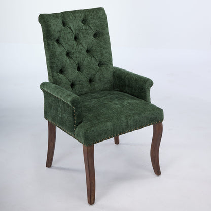 Upholstered Chenille Fabric Accent Dining Chair, Curved Solid Wood Legs, Elegant Tufted Club Dining Room Kitchen Room Arm Dining Chair, Single Pack,Olive Green,SW1895OL image 4