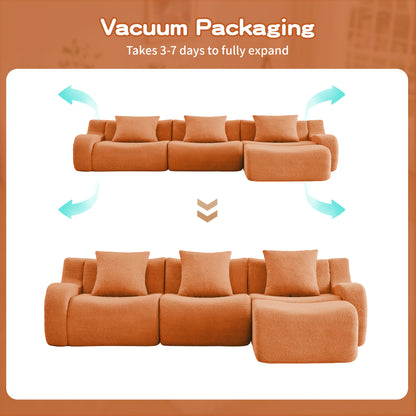 Boneless Sofa,3 Seat High-Quality Teddy Fabric,Anti-Slip Design,No Assembly Curved Armrests Streamlined Design,Assembly Chaise 32D High Density Sponge For Living Rooms Bedrooms,Orange image 6
