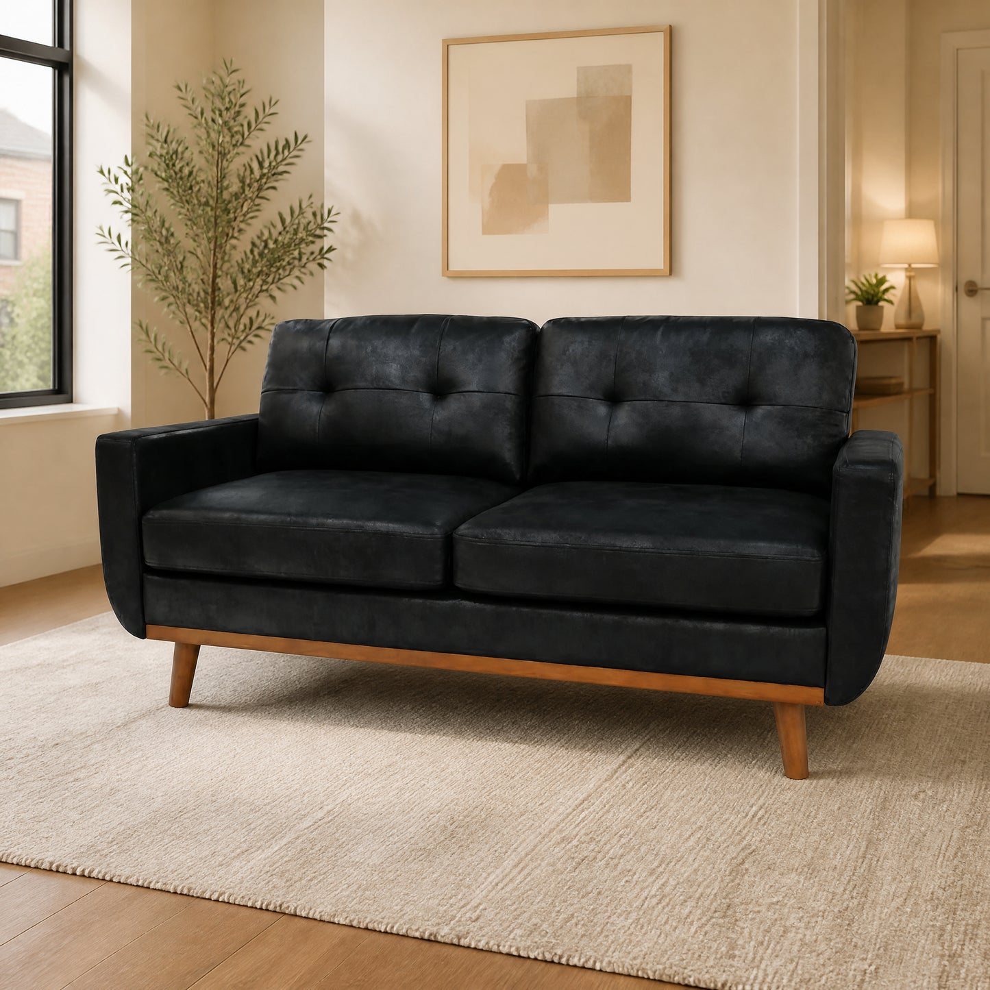 65-inch Modern Minimalist Two-Seater Sofa, featuring breathable Foil fabric and solid wood legs image 2