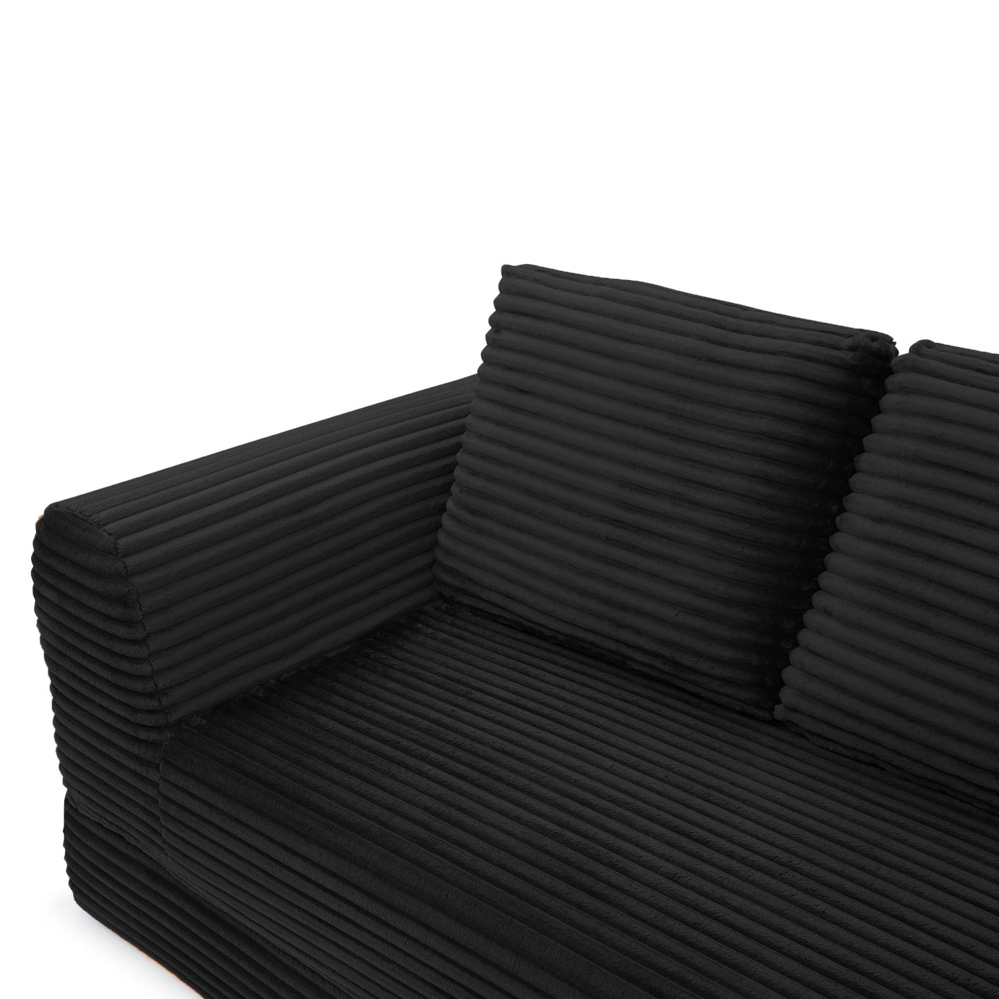 2-in-1 Folding Convertible Sofa Bed, Modern Corduroy Sleeper Couch with 2*pillows, Futon Modular Upholstered Boneless Loveseat with Pull-Out Bed,Folding Floor Modular Couch for Living Room Black image 5