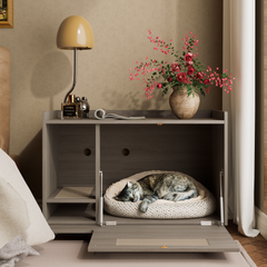 Gray Cat Litter Box Enclosure,Hidden Litter Box Furniture with top side fence,Wooden Pet House Side End Table, Storage Cabinet Bench for Living Room,,Bedroom, Fit Most of Litter Box