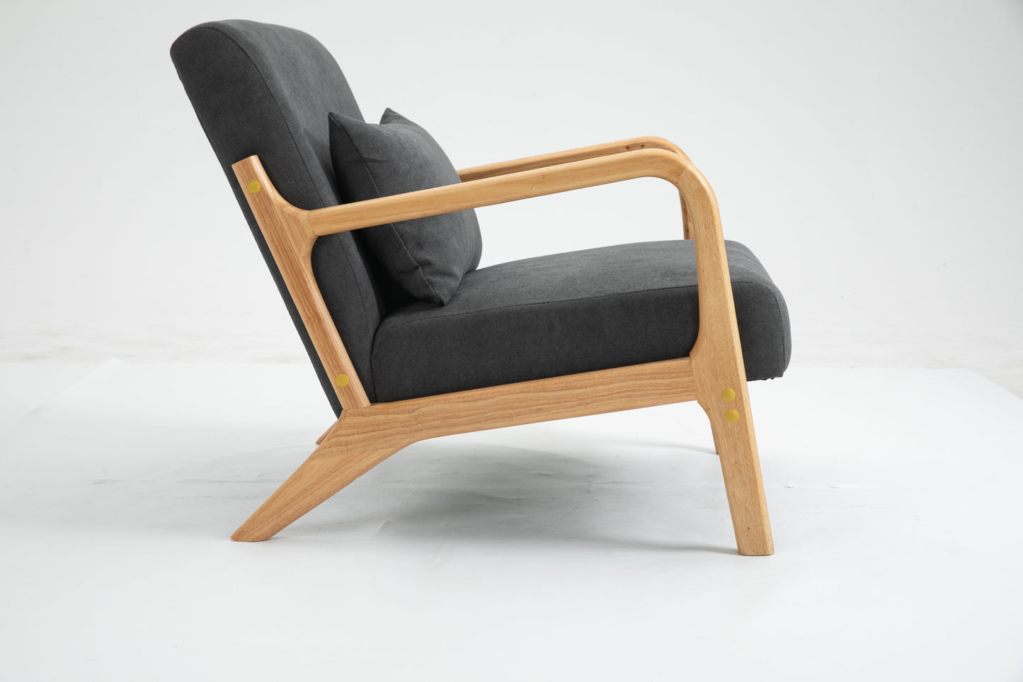 Mid Century Modern Accent Chair with Wood Frame, Upholstered Living Room Chairs with Waist Cushion, Reading Armchair for Bedroom Sunroom image 12