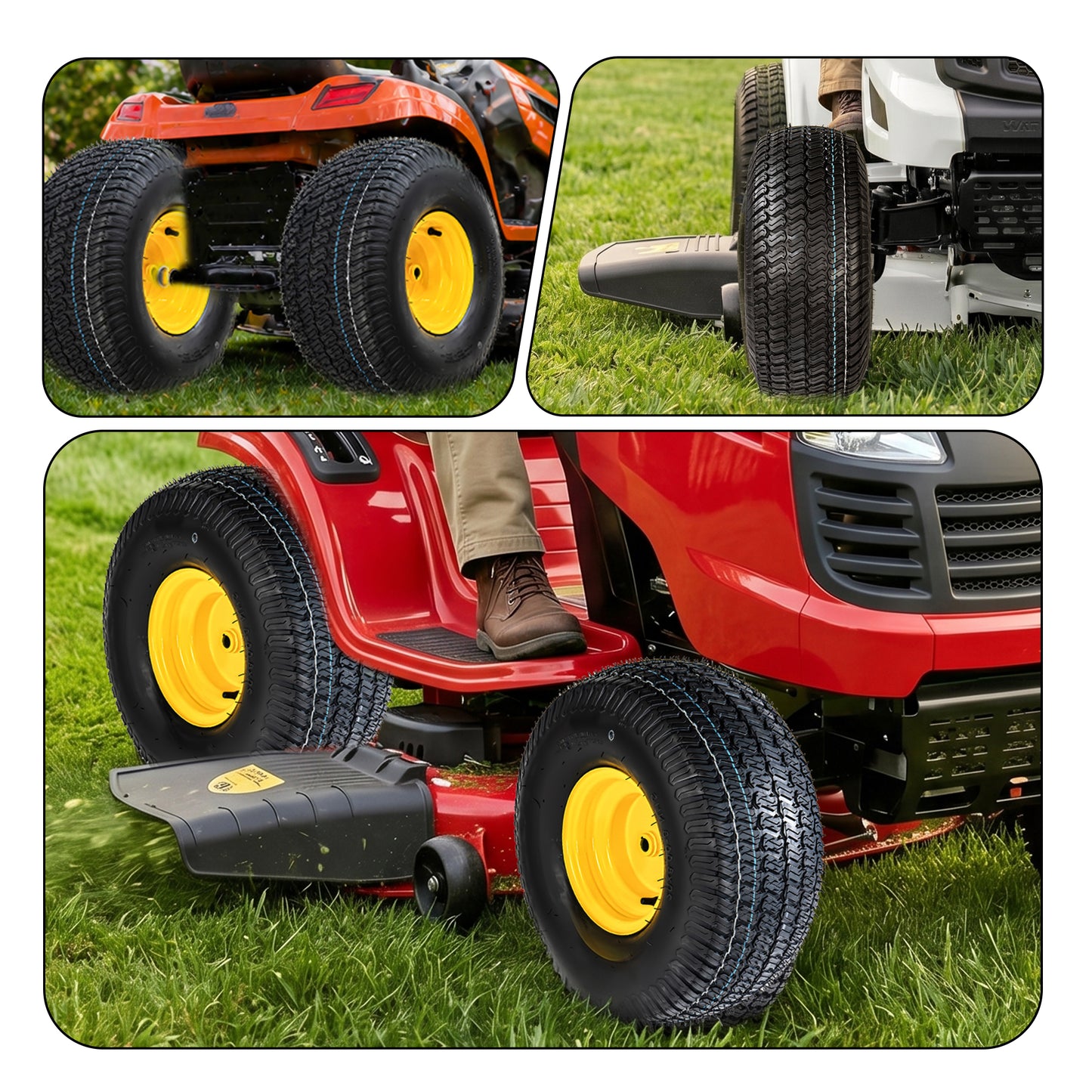 Set of 2 20x8.00-8 Lawn Mower Tires and Wheel Assembly, 4-Ply Tubeless Turf Tread Heavy Duty, 3.5" Centered Hub with 3/4" Bore and 3/16" Keyway, Yellow Steel Rim for Zero-Turn Mowers, 905 lbs Capacity image 2