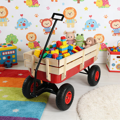 outdoor sport wagon tools cart wooden side panels air tires Wagon (red) image 5