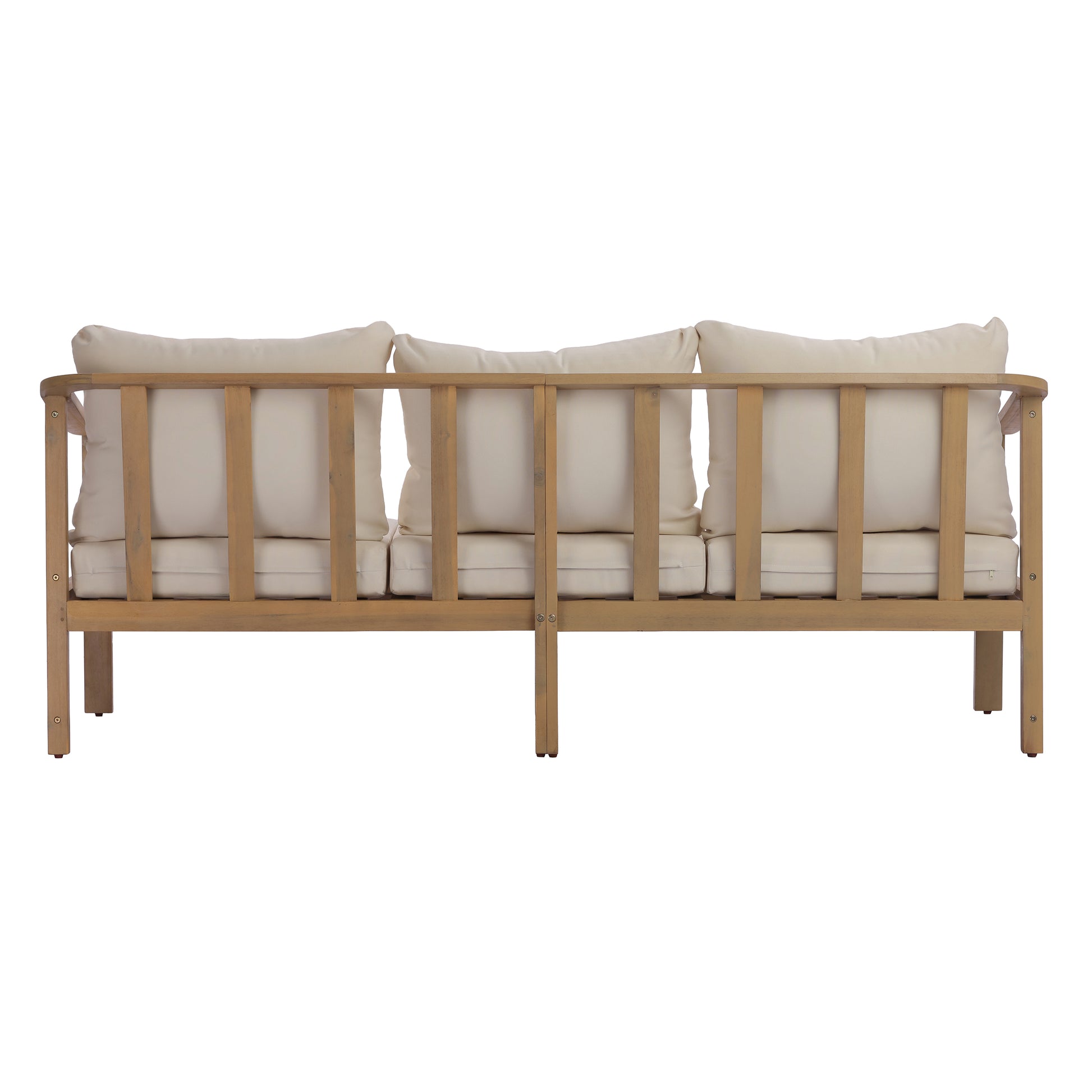 77.95" outdoor acacia wood frame, 26.38" deep seat design with soft cushion, three-seater sofa,slatted wood backrest,suitable for porches,gardens,backyards,and balconie (Light Teak+Beige Cushion) image 8
