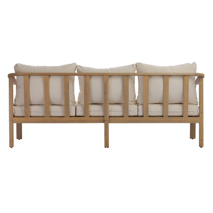 77.95" outdoor acacia wood frame, 26.38" deep seat design with soft cushion, three-seater sofa,slatted wood backrest,suitable for porches,gardens,backyards,and balconie (Light Teak+Beige Cushion) image 8