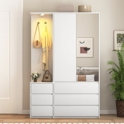 Wardrobe Closet 71.7" H, Bedroom Wooden Wardrobe with 2 Doors 6 Drawers, Modern Clothing Storage Cabinet Combination with Storage Shelves and Hanging Rail, White image 1