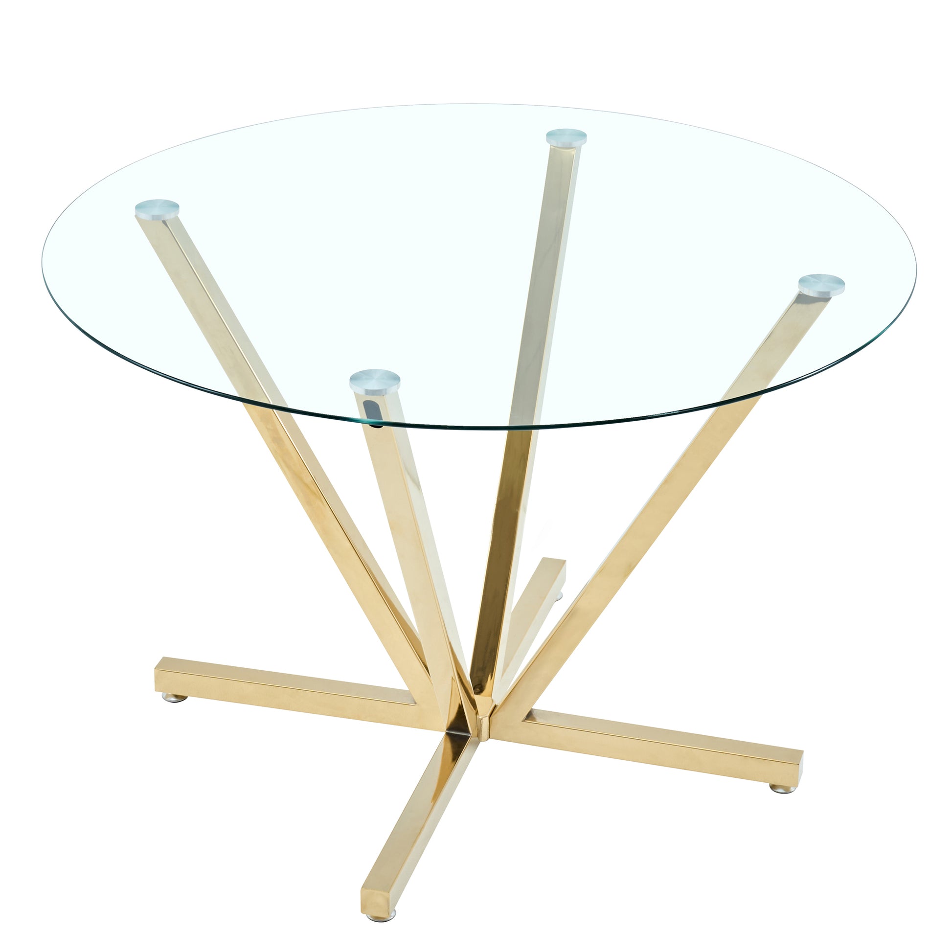 45.27"Round Dining Table,Tempered Glass Kitchen Tabe with Golden Metal Legs,Modern Dining Room Table for for Kitchen,Living Room, Easy Assembly image 3