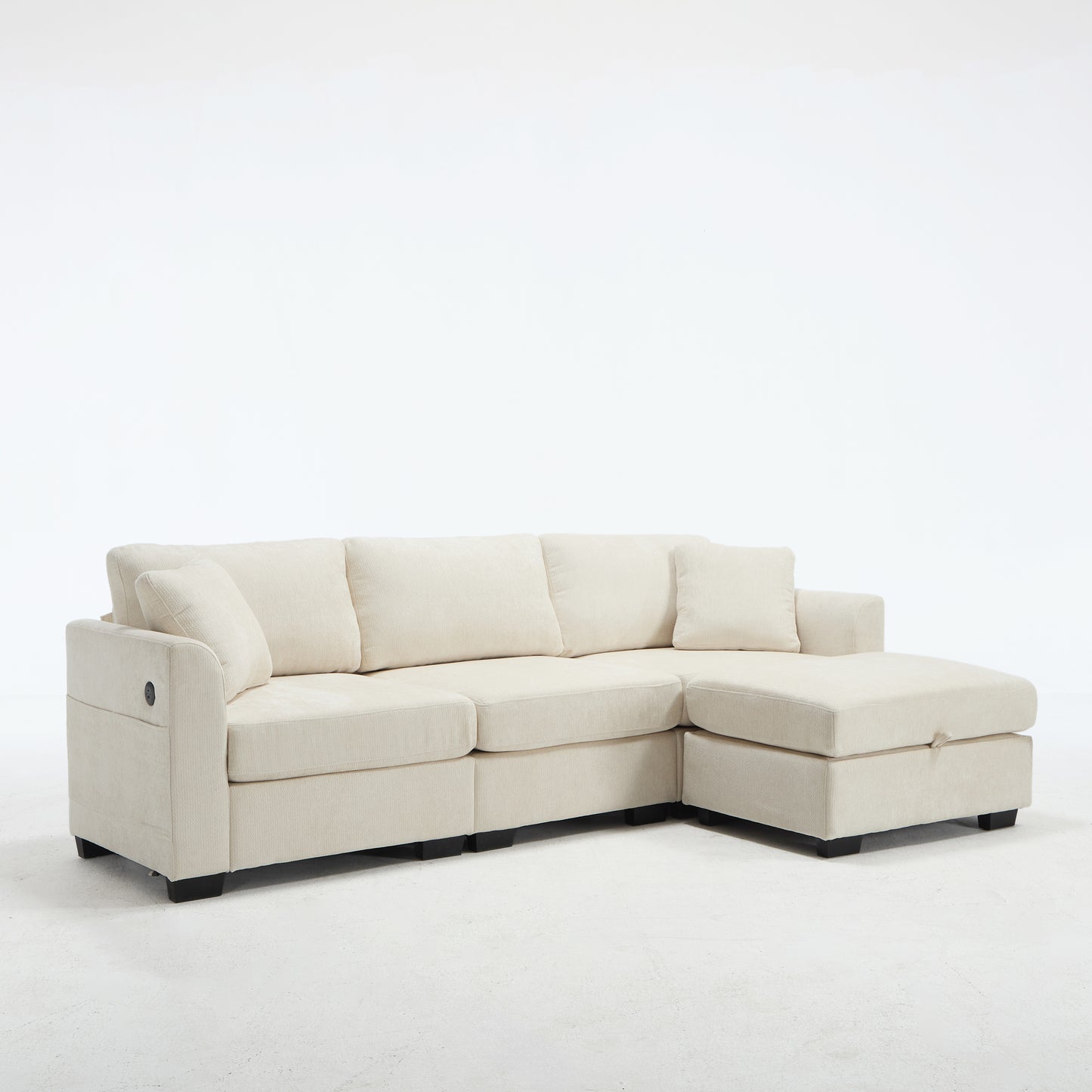 Modern Storage Sofa with Dual USB, 2 Side Pockets,Ottoman Storage Bench Cloud Sectional Chenille Sofa Oversized,4-Seat, L-Shaped Couch,Beige image 10