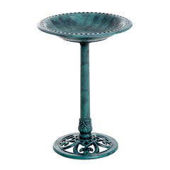 Outsunny 28'' Bird Bath Outdoor Resin Decor with Fleur De Lis Pattern, Time-Worn Finish