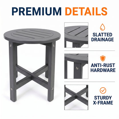 Gray HDPE Round Outdoor Side Table, 18 in. Dia. x 17 in. H, Small All-Weather Patio End Table, 1 Piece image 7