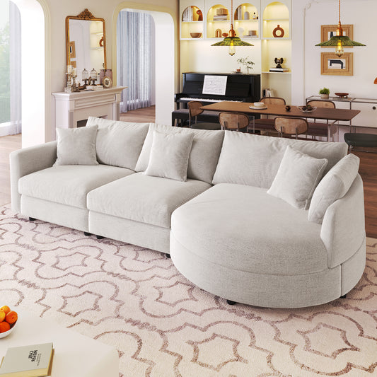 U_Style 107" Chenille Fabric 3-Piece Sectional Sofa with Curved Chaise and 3 Throw Pillows – Perfect for Living Rooms, Offices, and Apartments(old sku:WY000461AAA) image 1