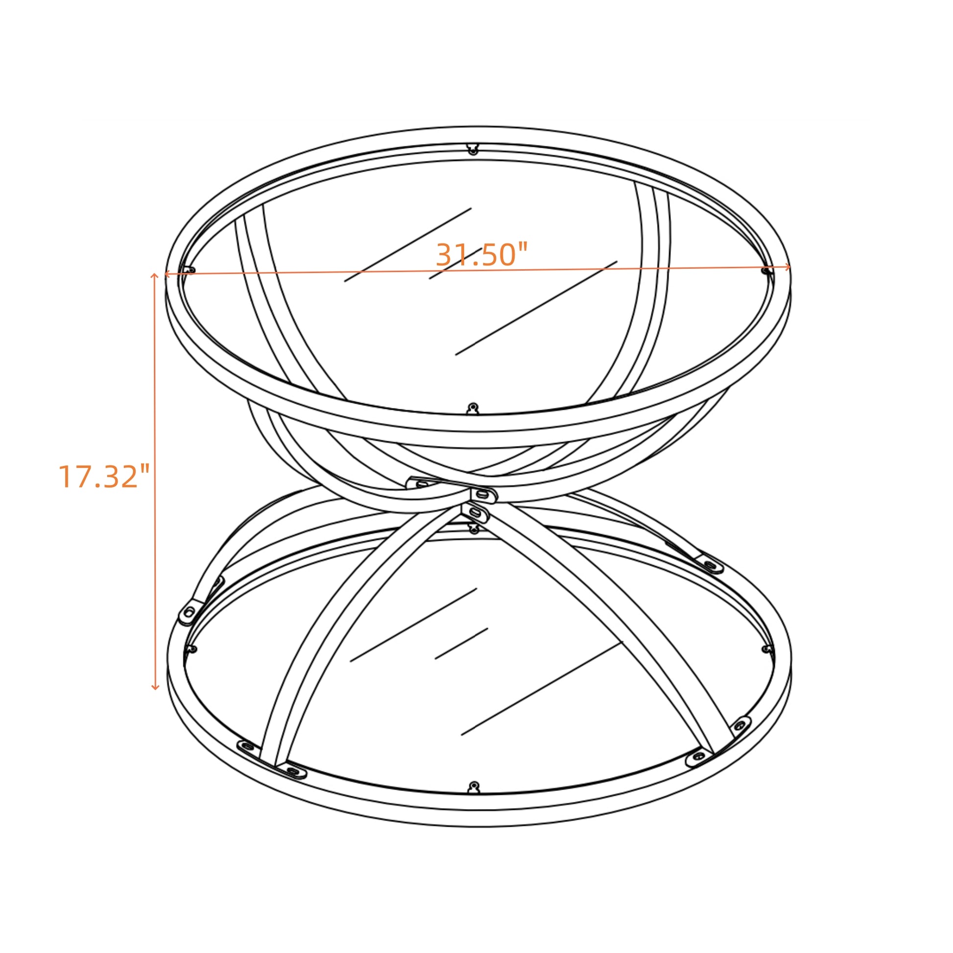 31.50'' Modern Glass Coffee Table with 2 Tiers, Ring-Shaped Frames, Chrome Finish and Gray Tempered Glass, Round Coffee Table for Living Room, Bedroom and Office, Silver image 4