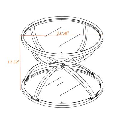 31.50'' Modern Glass Coffee Table with 2 Tiers, Ring-Shaped Frames, Chrome Finish and Gray Tempered Glass, Round Coffee Table for Living Room, Bedroom and Office, Silver image 4