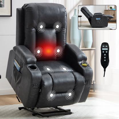Dark Grey PU lInfinite Position Up to 350 LBS Power Lift Recliner Chair for Elderly, Heavy Duty Motion Mechanism with 8-Point Vibration Massage and Lumbar Heating, USB Charging Port, Cup Holders image 1