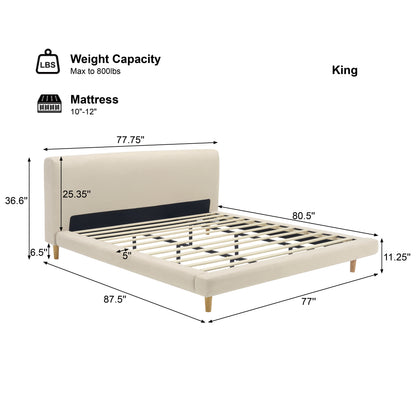 Beige Chunky Headboard Bed Frame, Solid Rubberwood Legs, King, 800lbs Capacity image 9