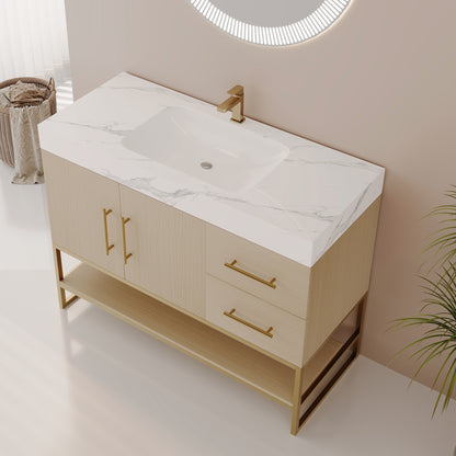 36" Modern Free-Standing Bathroom Vanity with Seamless Ceramic Sink & Sintered Stone Top image 6