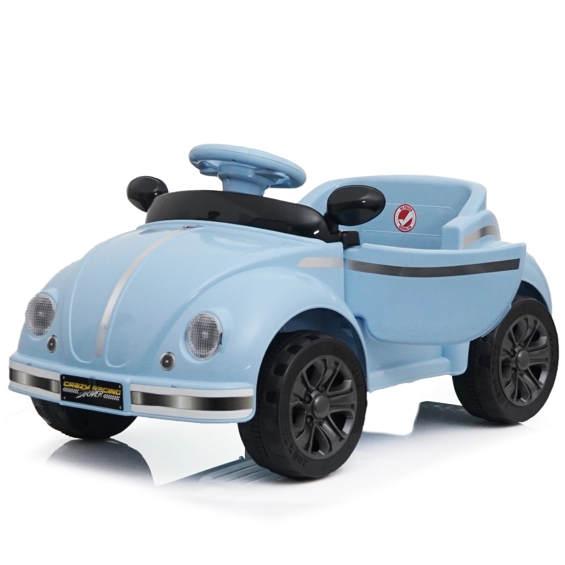 Rear view of kids electric car with anti-tip safety design