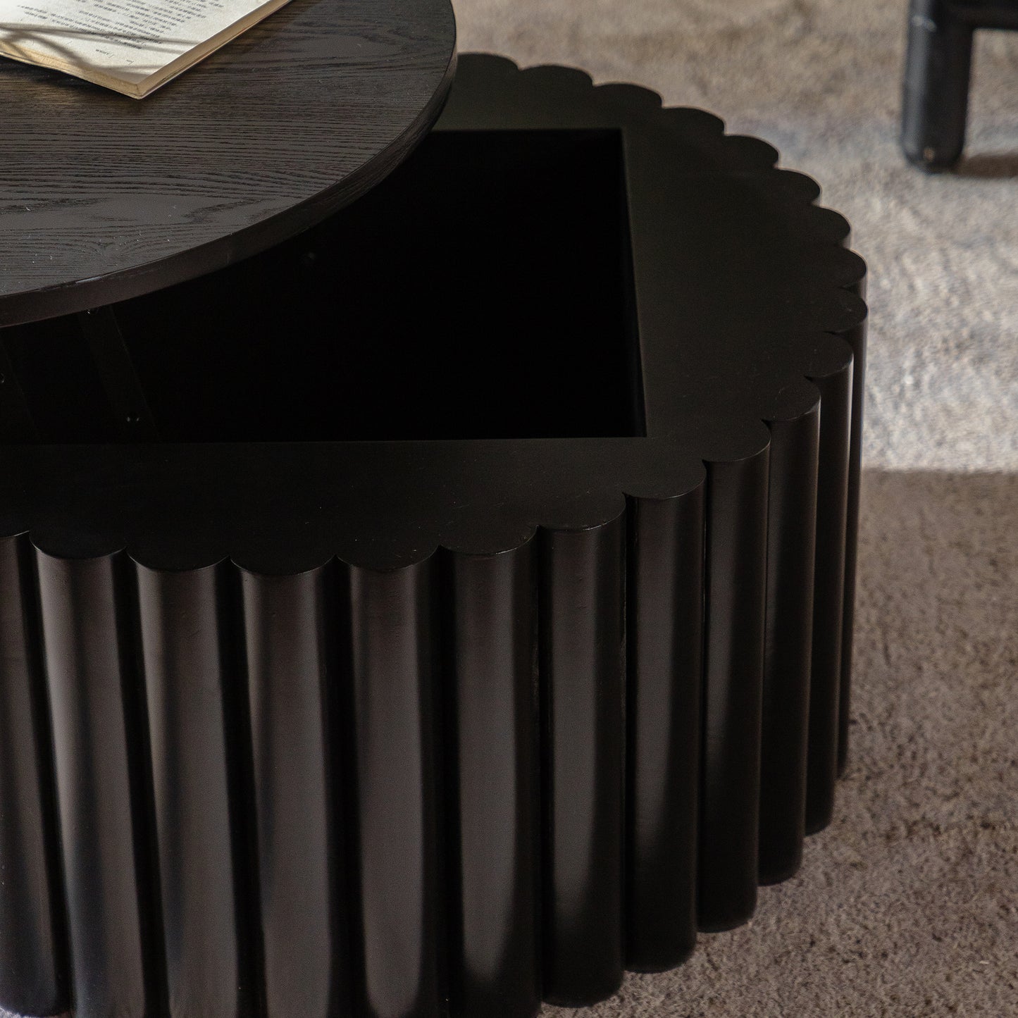 Round Coffee Table With Lift Handcrafted Relief Sturdy Pedestal Wooden Tea Table for Living Room no need to Assemble image 6