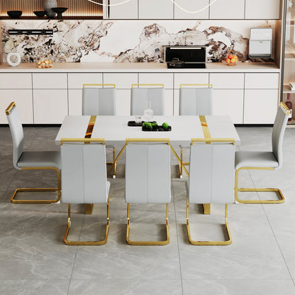 Industrial rectangular MDF material white dining table, equipped with a 2.3-inch thick tabletop and golden metal legs, used for writing desks, restaurants, and living rooms71"*39.3"*30" image 8