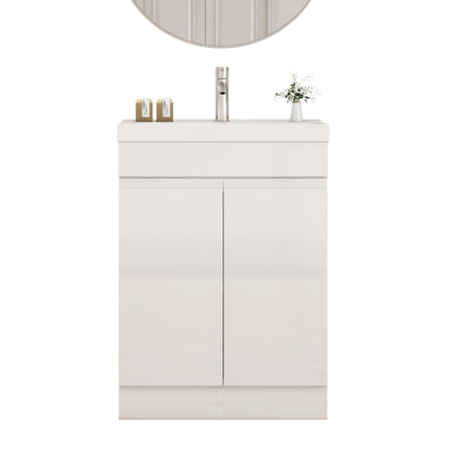 24-Inch Bathroom Vanity With Sink Combo, 2 Doors Bathroom Cabinet, With Shelf,Handle Free Design,Unique Thick-Edged Ceramic Basin,Soft Close System Hinge,Easy Assemble,Glossy White image 2